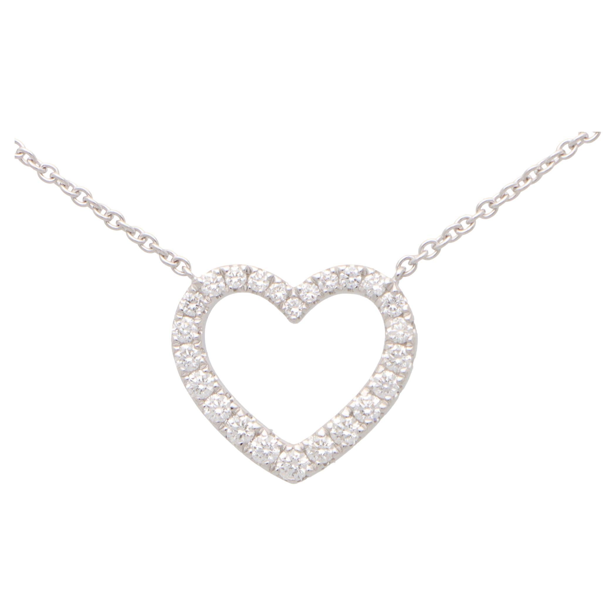 Details about   Solid Gold Diamond Heart Love Outline Openwork Pendant Necklace 