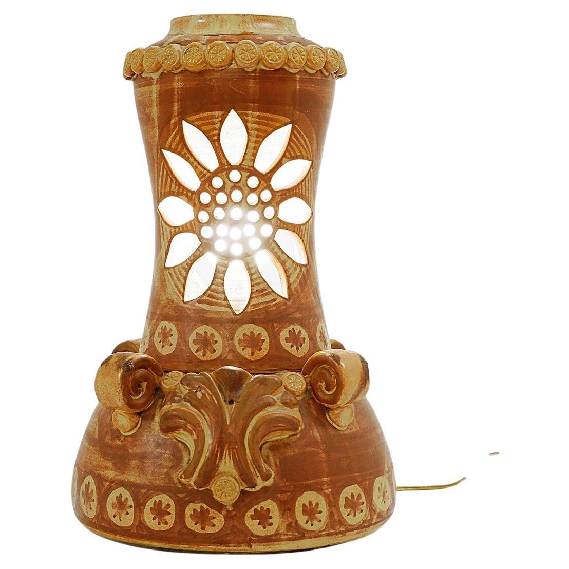 Openwork Flower Vallauris Ceramic Table Lamp For Sale