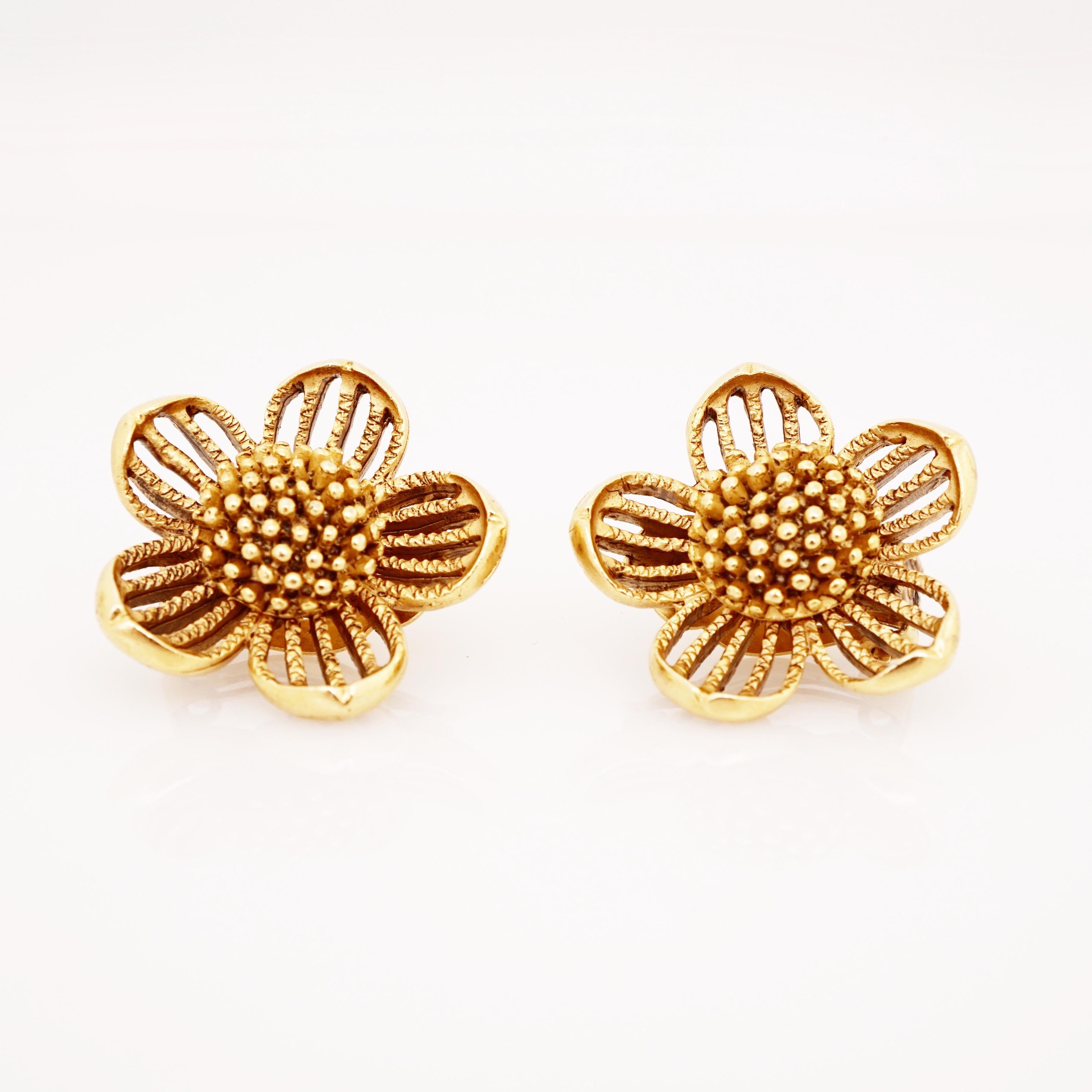 oscar de la renta gold flower earrings