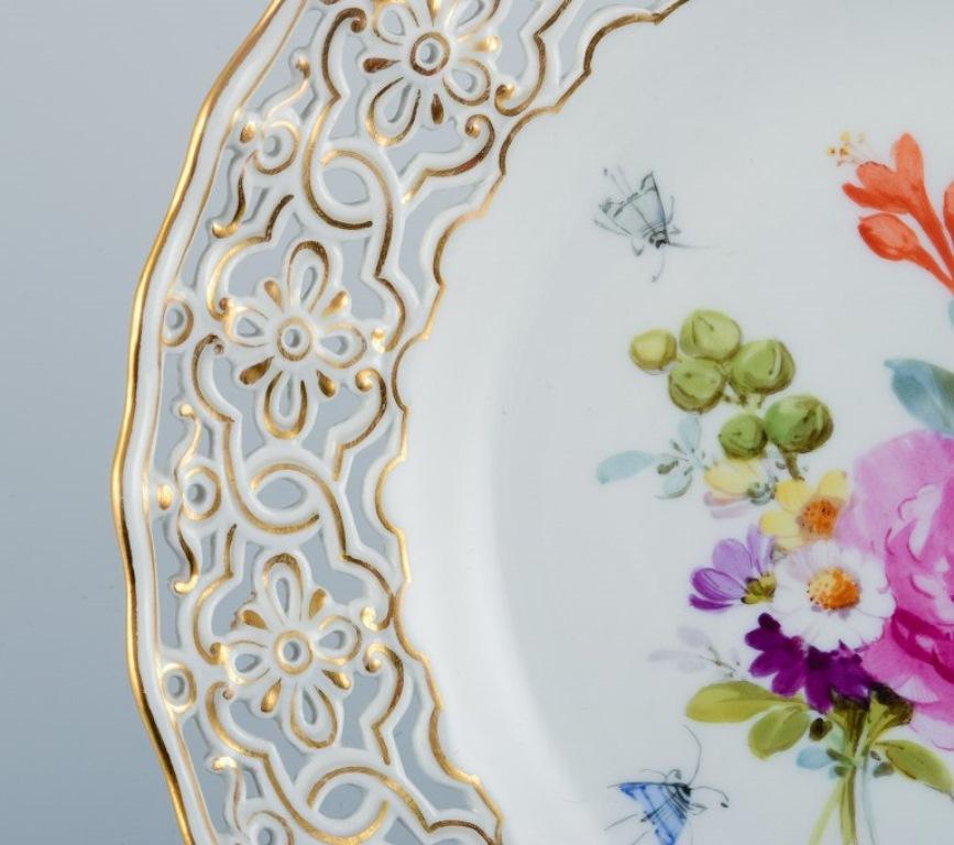 Hand-Painted Openwork Plate with Flowers and Butterflies, Meissen, Germany