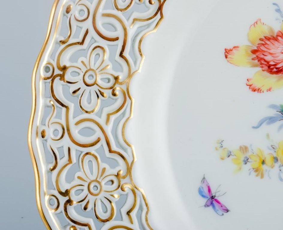 Openwork Porcelain Plate with Flowers and Butterflies, Meissen, Germany In Excellent Condition In Copenhagen, DK
