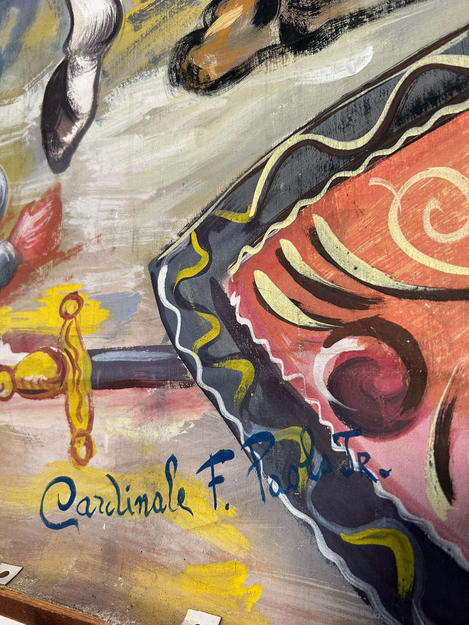 Opera dei Pupi Theaterkulisse auf Leinwand gemalt von F. Paolo Cardinale, 1940er Jahre im Angebot 6