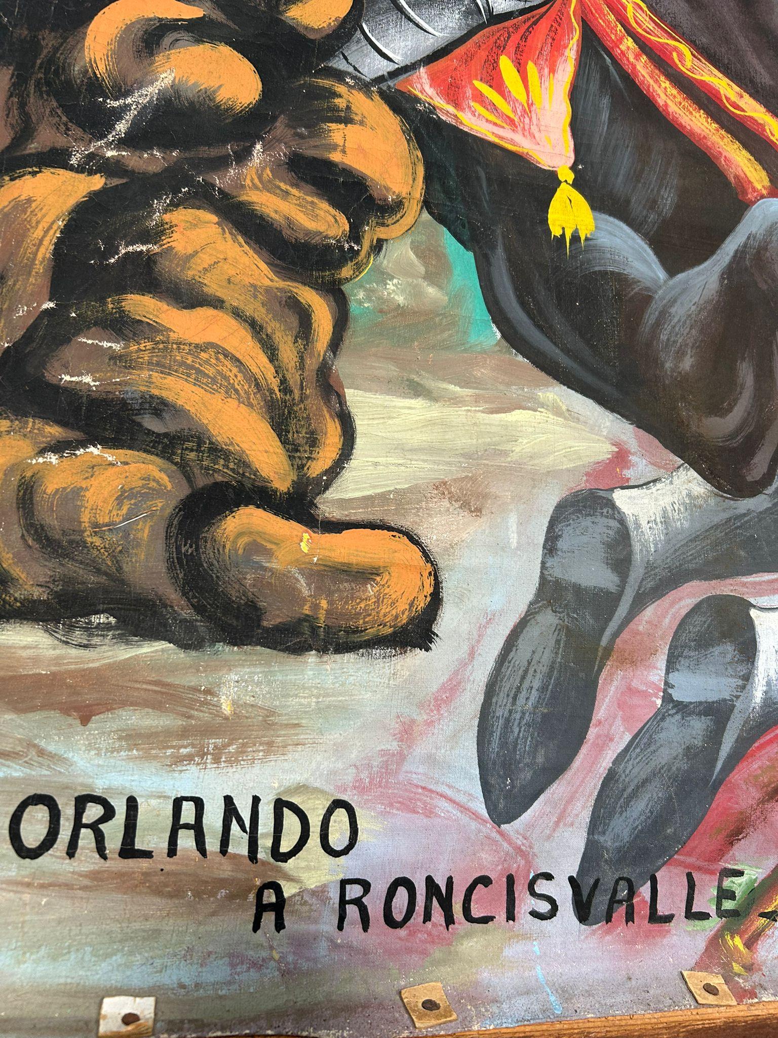 Opera dei Pupi Theaterkulisse auf Leinwand gemalt von F. Paolo Cardinale, 1940er Jahre im Angebot 7