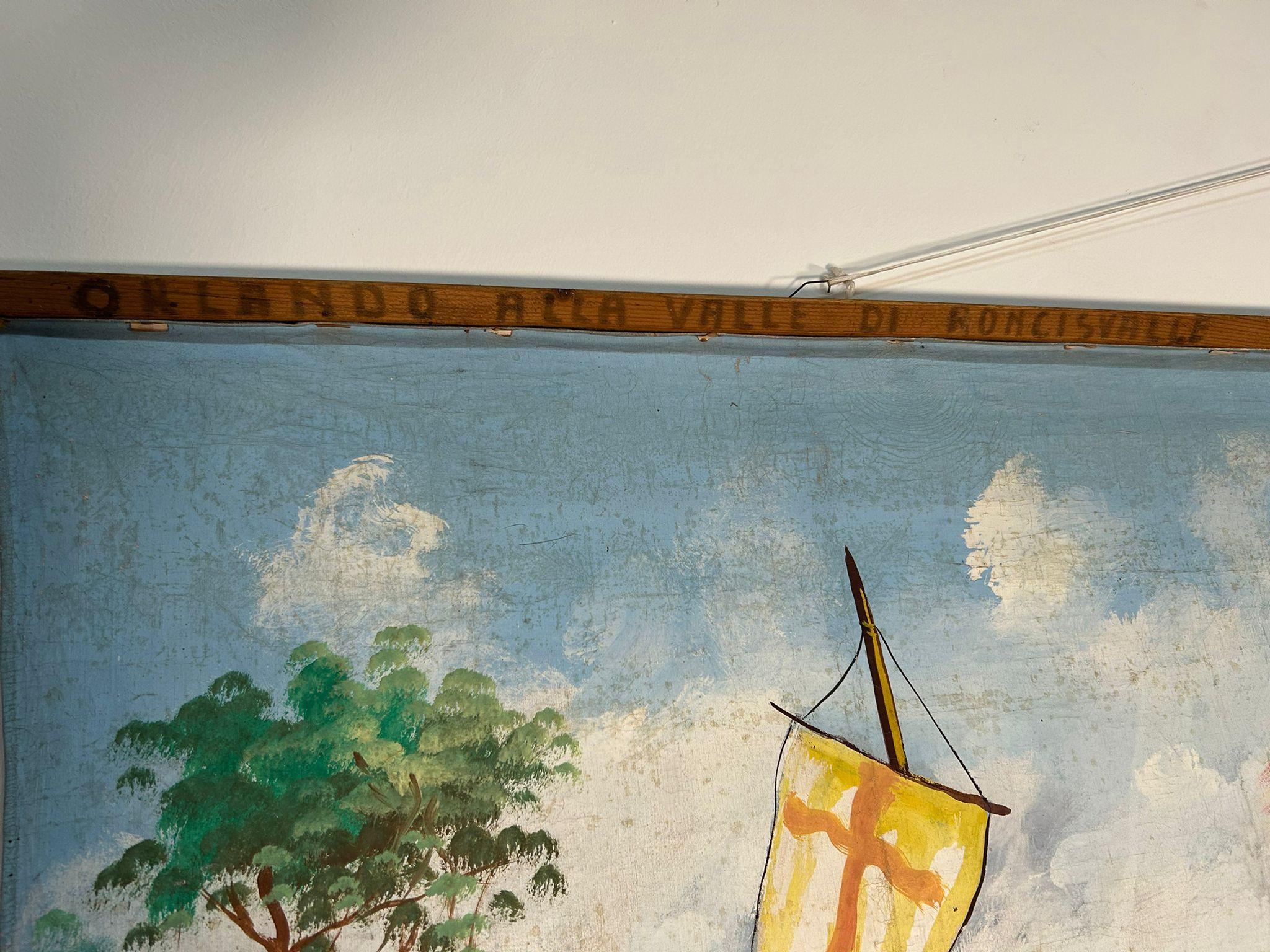 Opera dei Pupi Theaterkulisse auf Leinwand gemalt von F. Paolo Cardinale, 1940er Jahre im Angebot 8