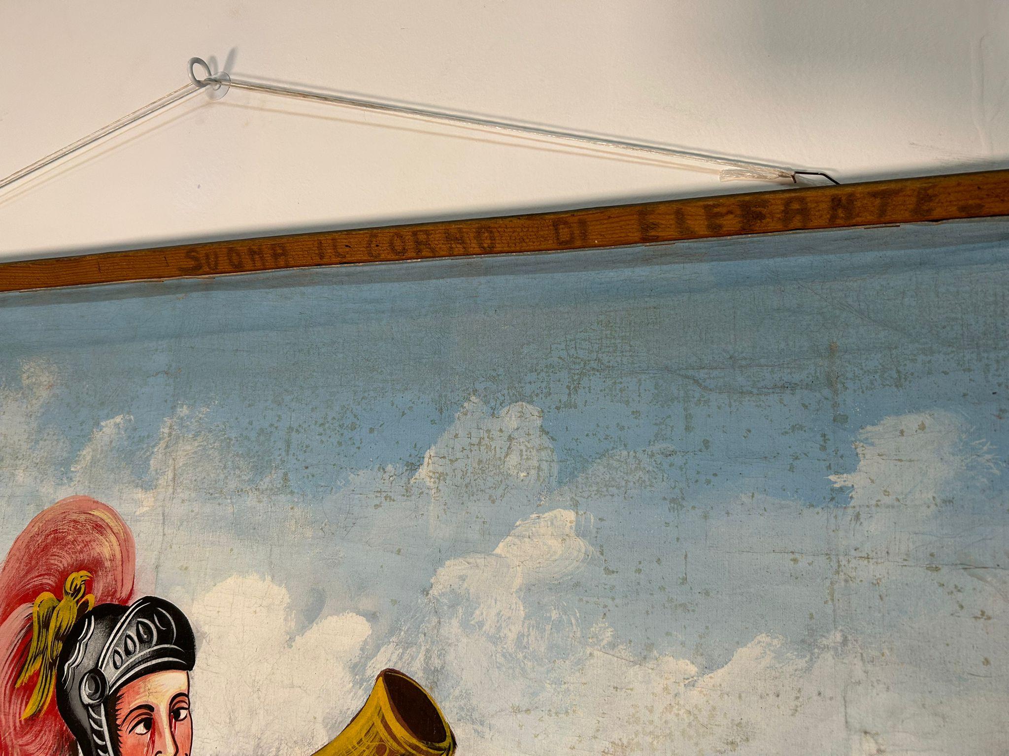 Opera dei Pupi Theaterkulisse auf Leinwand gemalt von F. Paolo Cardinale, 1940er Jahre im Angebot 9