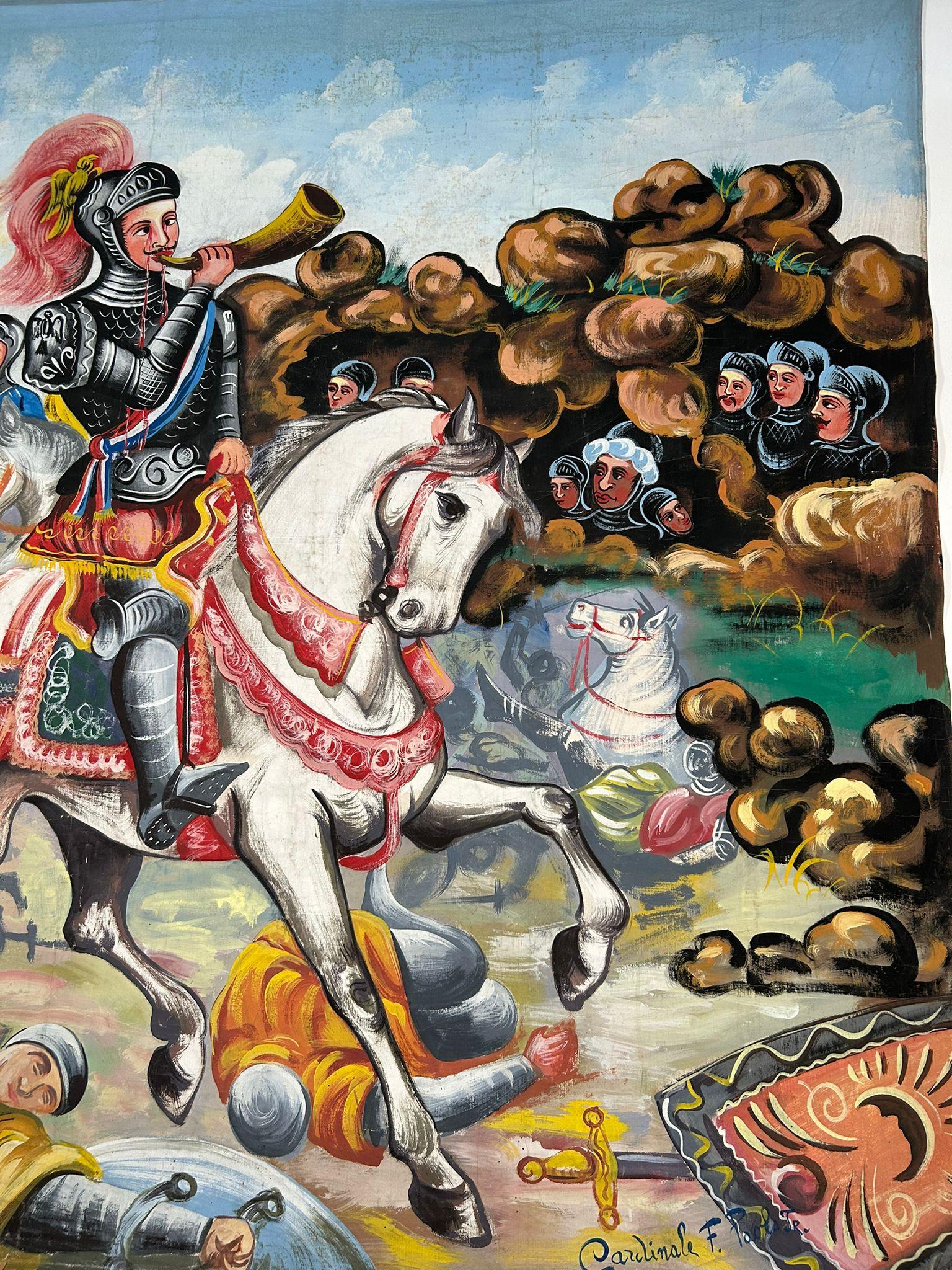 Opera dei Pupi Theaterkulisse auf Leinwand gemalt von F. Paolo Cardinale, 1940er Jahre (Mitte des 20. Jahrhunderts) im Angebot