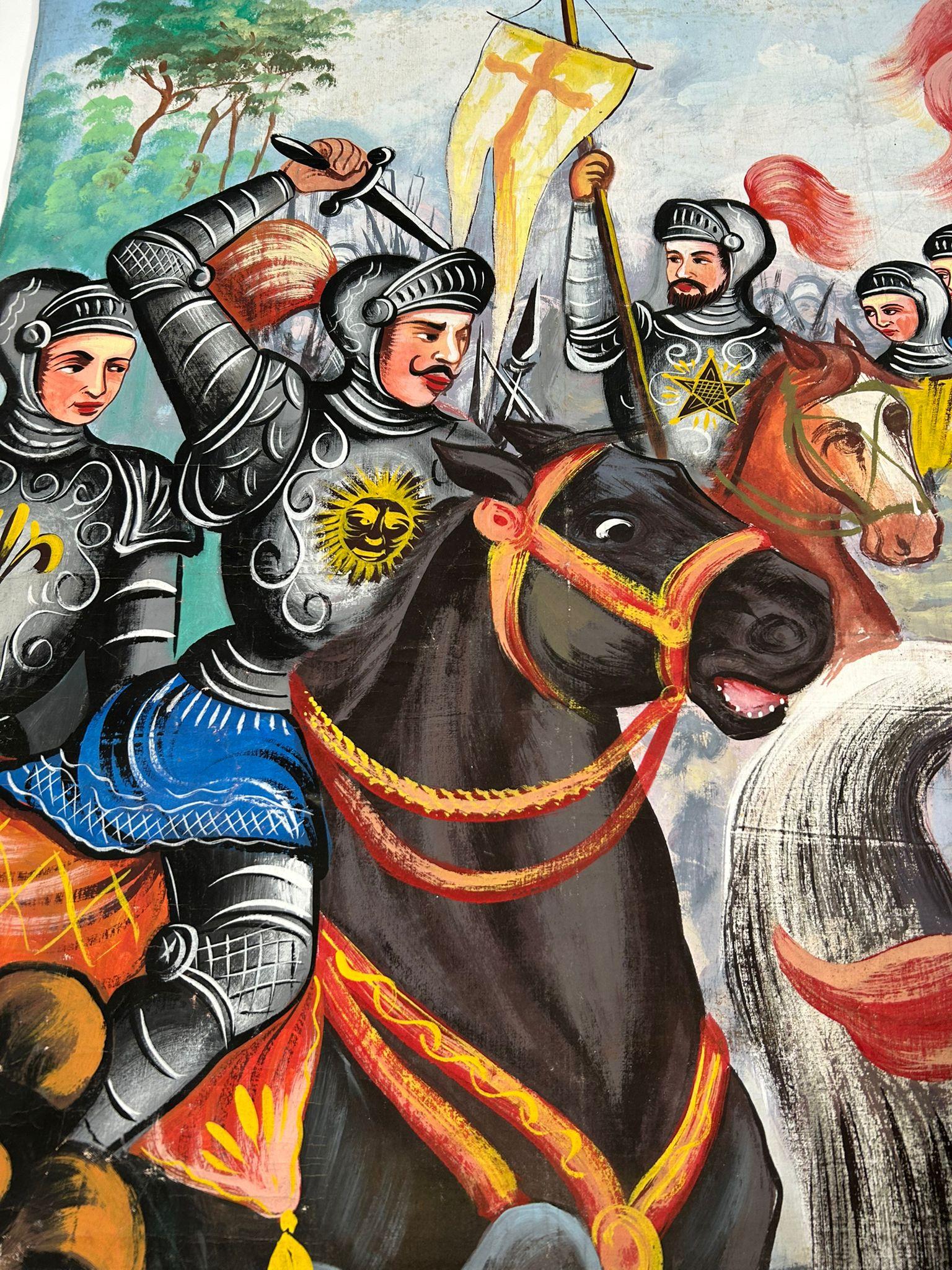 Opera dei Pupi Theaterkulisse auf Leinwand gemalt von F. Paolo Cardinale, 1940er Jahre im Angebot 1