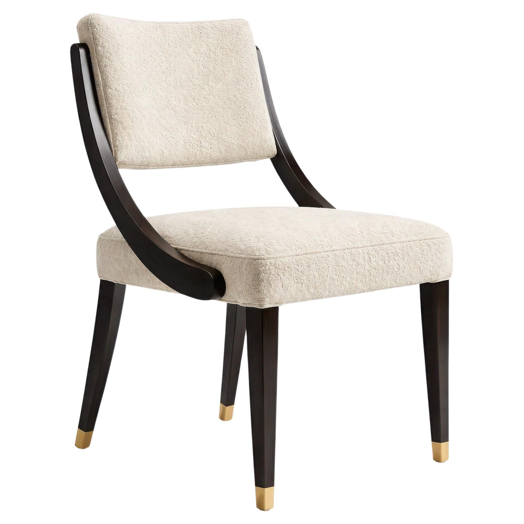 Opera Dining Chair, French Modern Style with Bouclé Upholstery and Ebony Frame