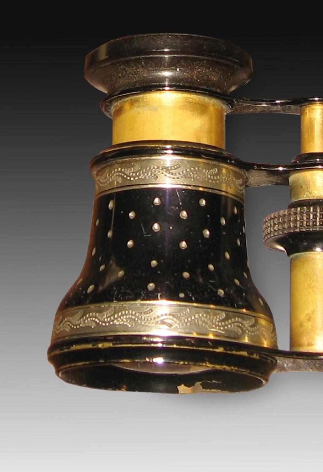 Neoclassical Opera Glasses or Theatre Binoculars, Metal, Enamel, circa Late 19th Century