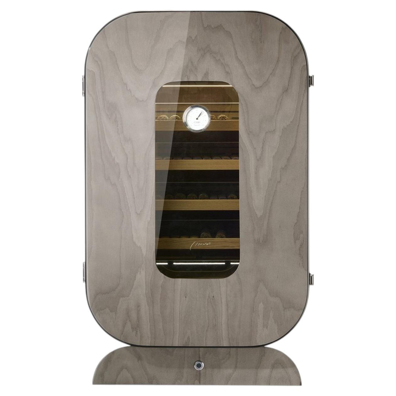 Opera Glossy Gray Humidor Cabinet For Sale