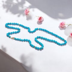 Opera Length 220 Carat Sleeping Beauty Turquoise Beaded Necklace in Yellow Gold