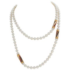 Vintage Opera Length Akoya 18k Yellow Gold Pearl Necklace