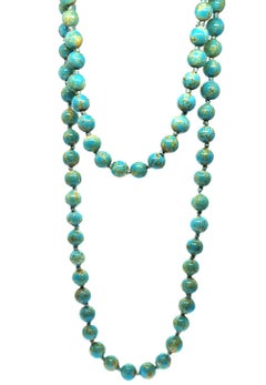 Opera Length Beautiful Round Turquoise Polished Beads All Knotted 36 Inches