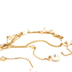 Collar de cadena de oro con perlas y diamantes largo Opera