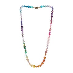 Opera Length Pink Sapphire and Arizona Turquoise Yellow Gold Necklace