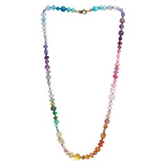 Opera Length Rainbow Sapphire, Turquoise and Opal Yellow Gold Necklace