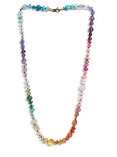 Collier de longueur opéra en or jaune, saphir arc-en-ciel, turquoise et opale
