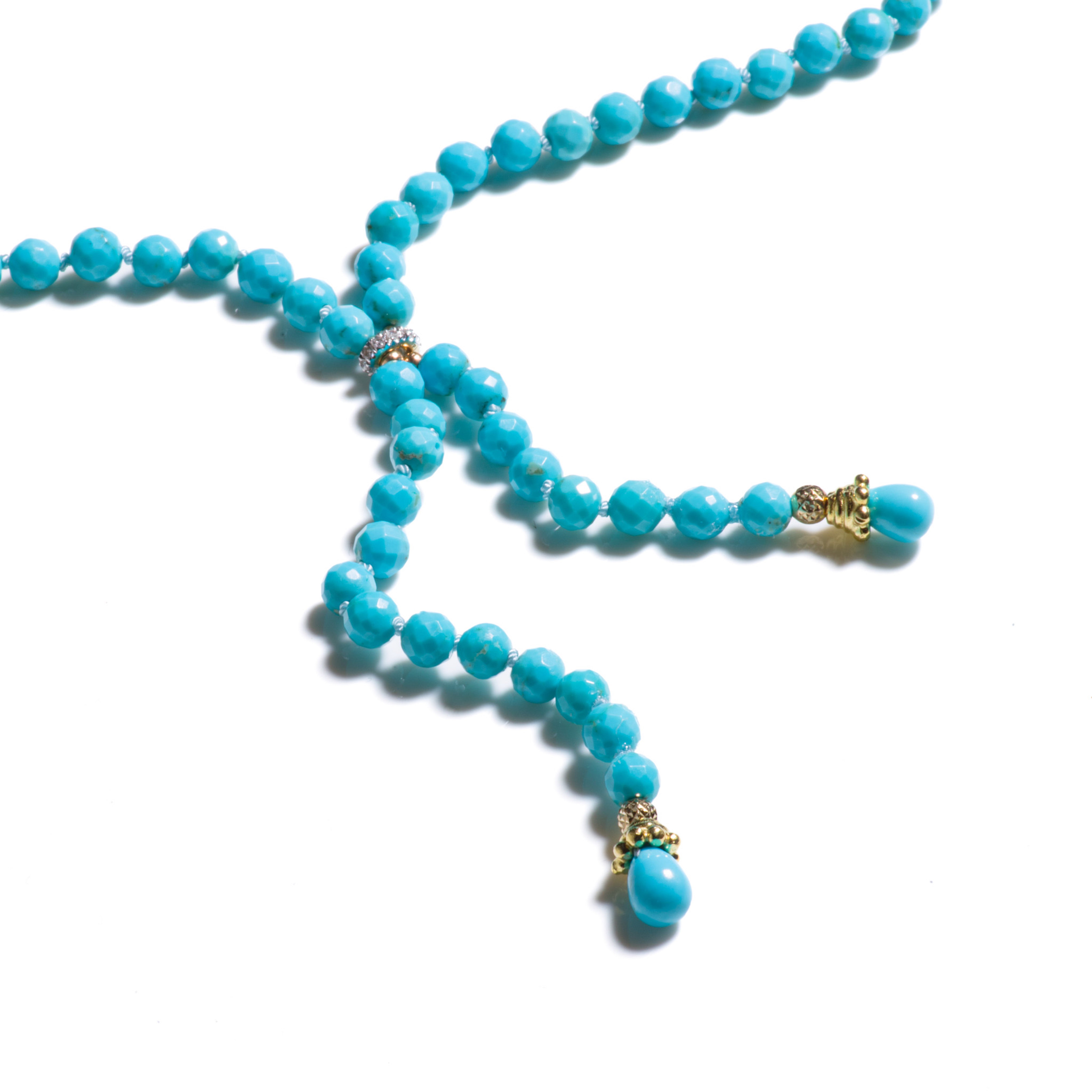 Opera Length Sleeping Beauty Turquoise Diamond Yellow Gold Necklace