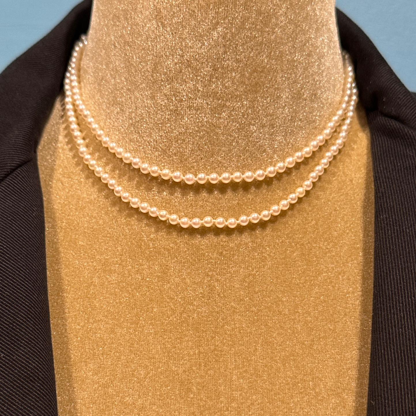 Women's or Men's Opera Length Strand of Japanese Akoya Cultured Pearls with 14k Gold Clasp