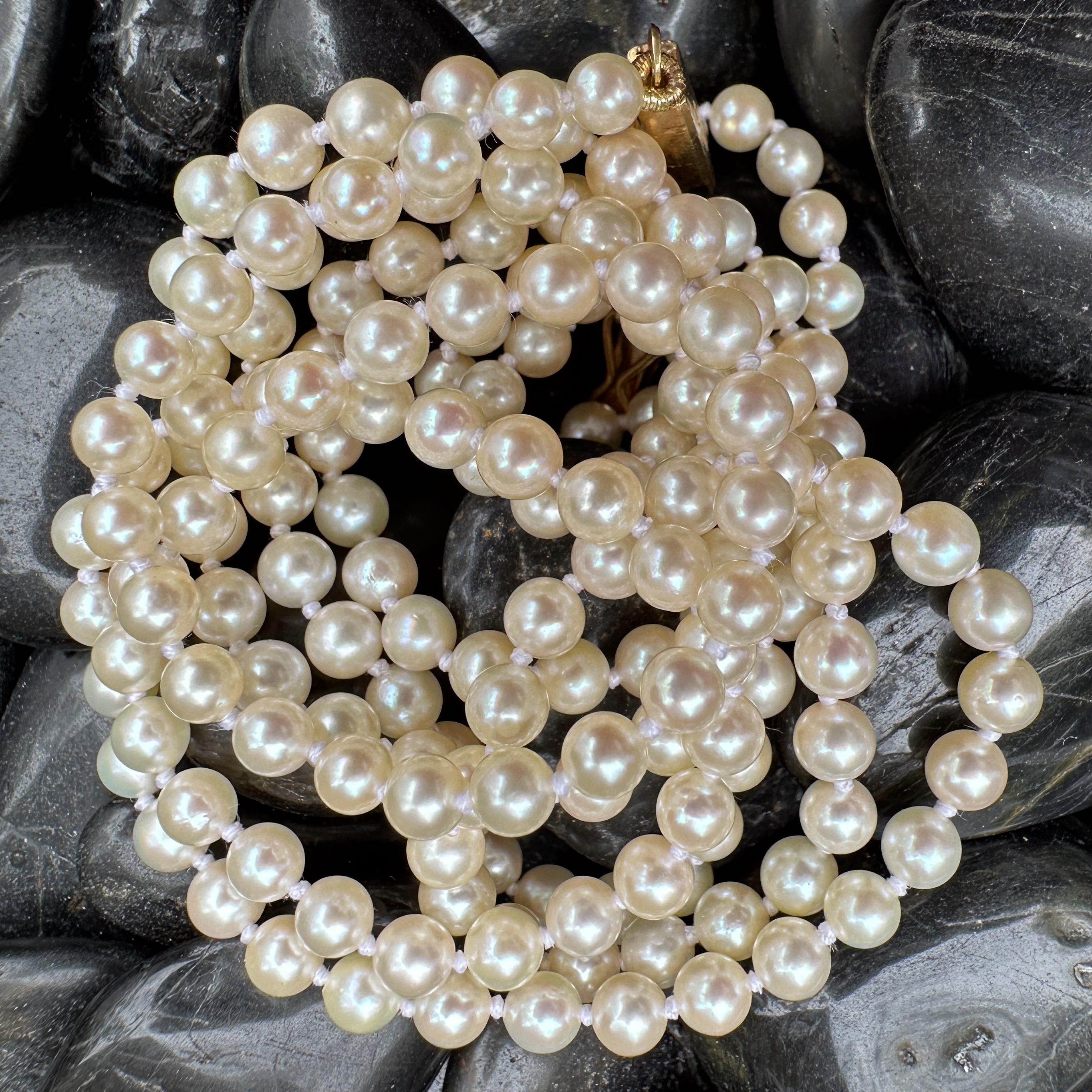 Opera Length Strand of Japanese Akoya Cultured Pearls with 14k Gold Clasp 1