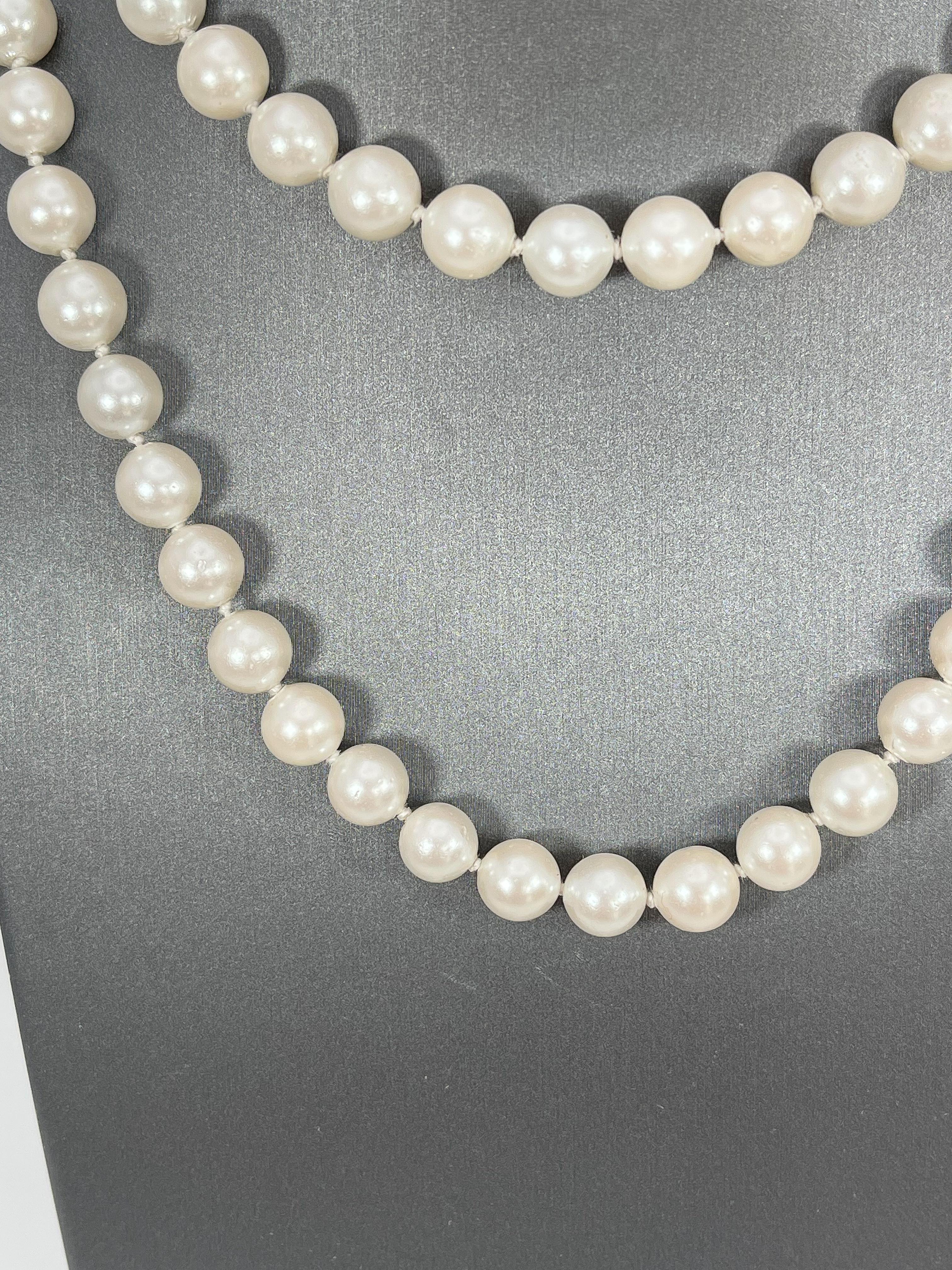 Bead Opera Length White Akoya Pearl Necklace For Sale