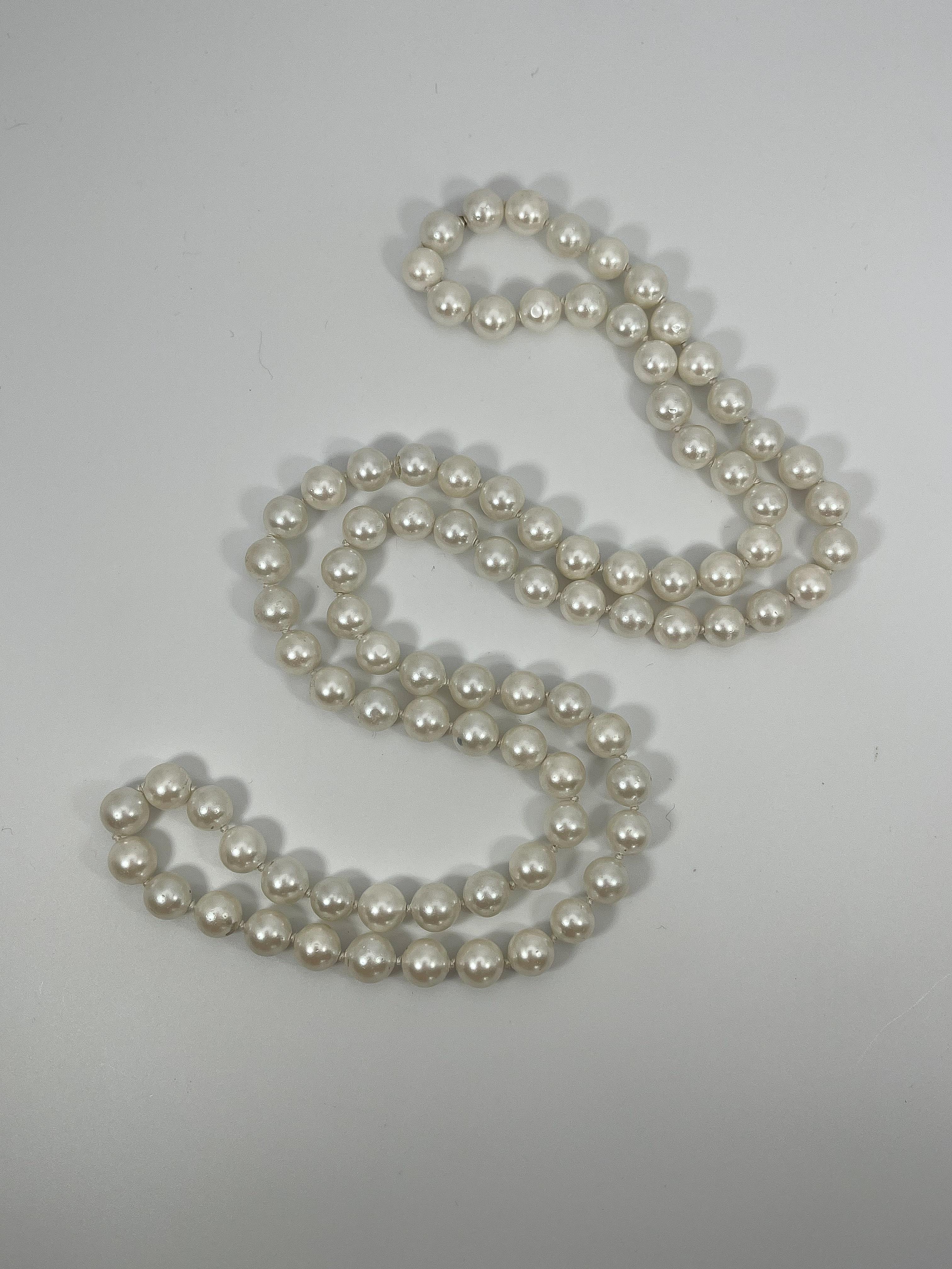 Opera Length White Akoya Pearl Necklace In Good Condition For Sale In Stuart, FL