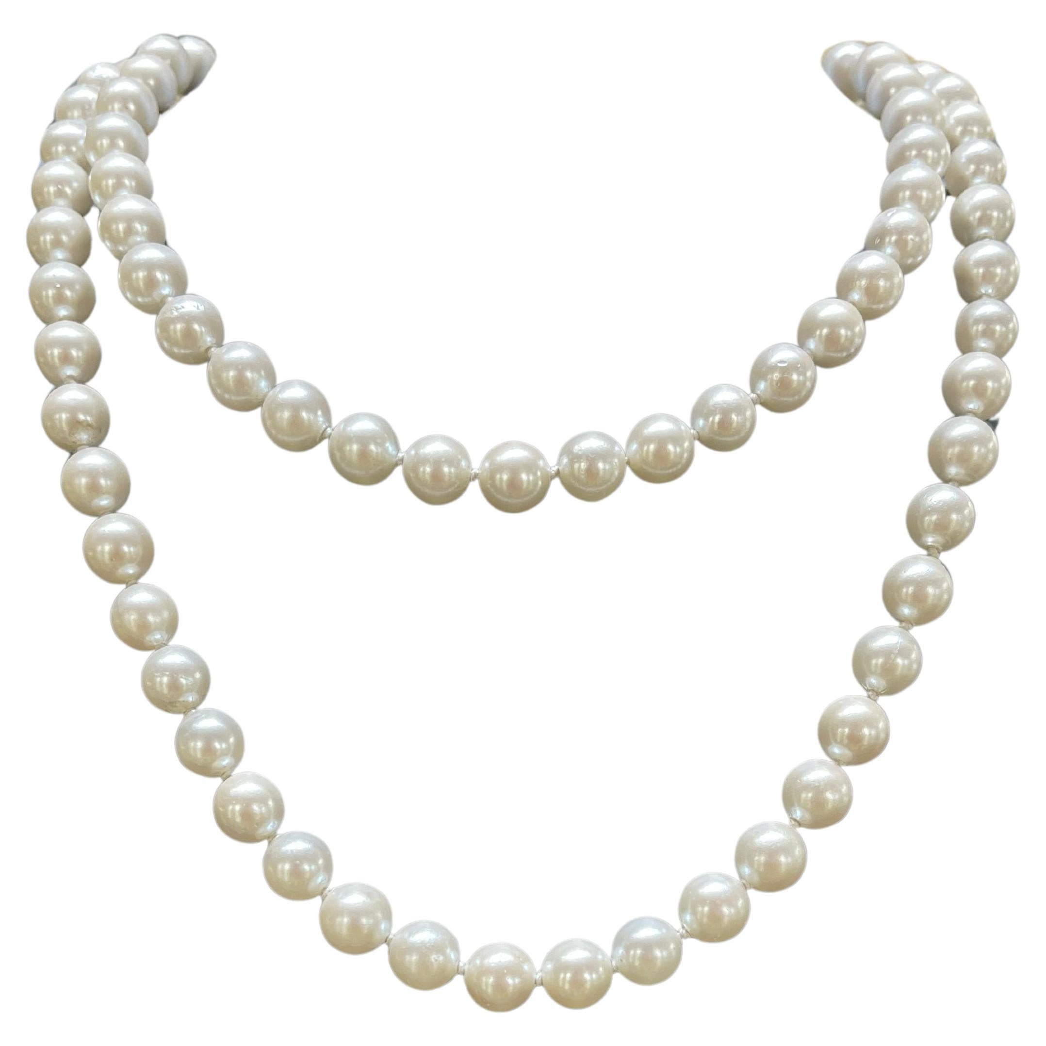 Opera Length White Akoya Pearl Necklace For Sale
