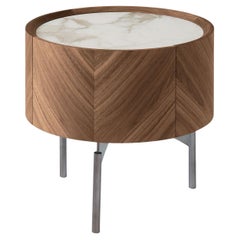 Opera Nightstand in Walnut Canaletto with Calacatta Ceramic Top by Modesign