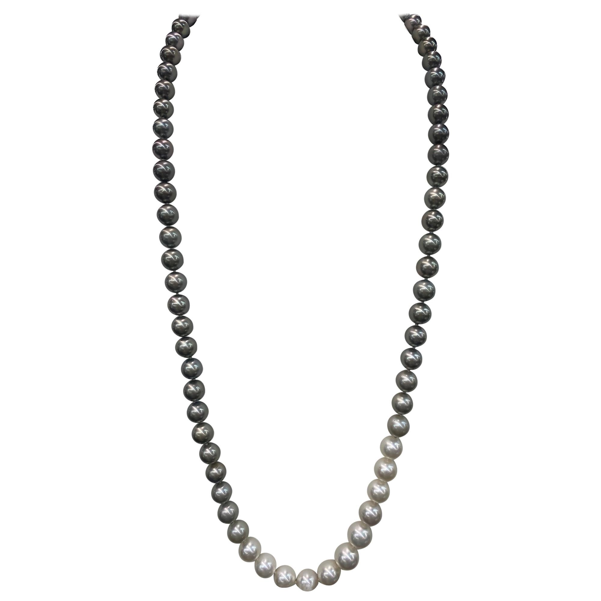 HARBOR D. Opera Ombre South Sea and Tahitian Pearl Necklace Diamond Clasp