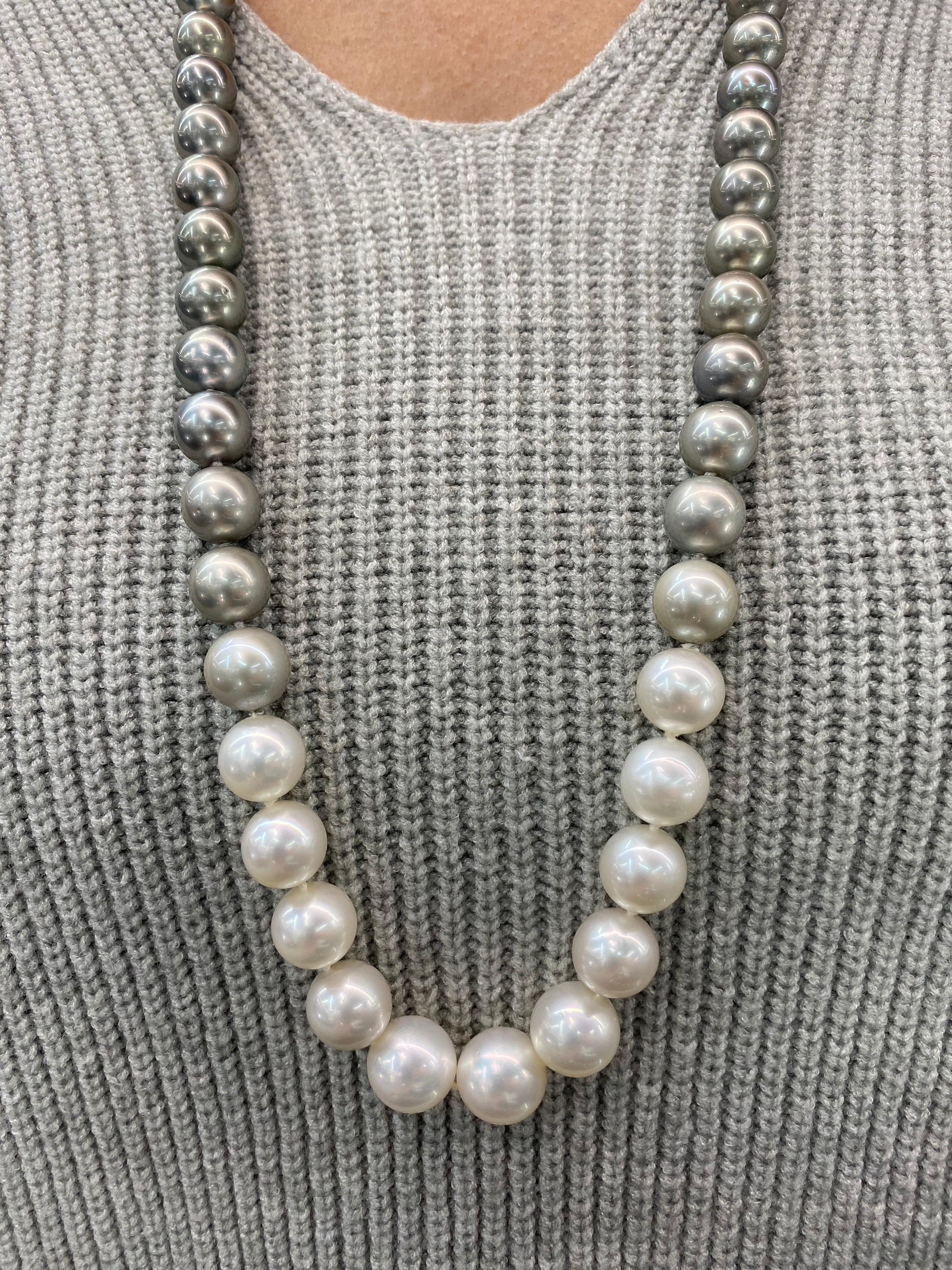 HARBOR D. Opera Ombre South Sea and Tahitian Pearl Necklace Diamond Clasp 3
