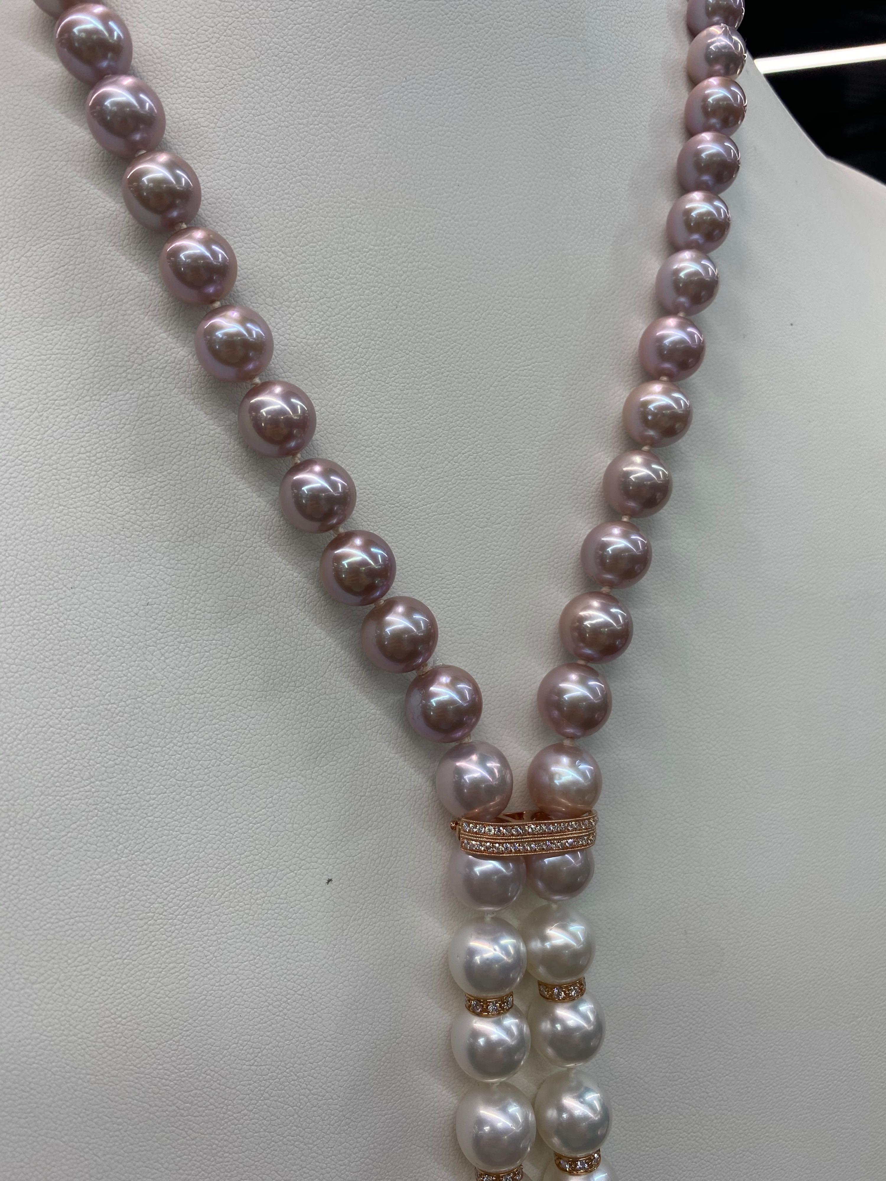 Oper Opera Ombre Südsee Weiß & Süßwasser Rosa Perlen mit Diamanten 3,70 CTS 18K 4