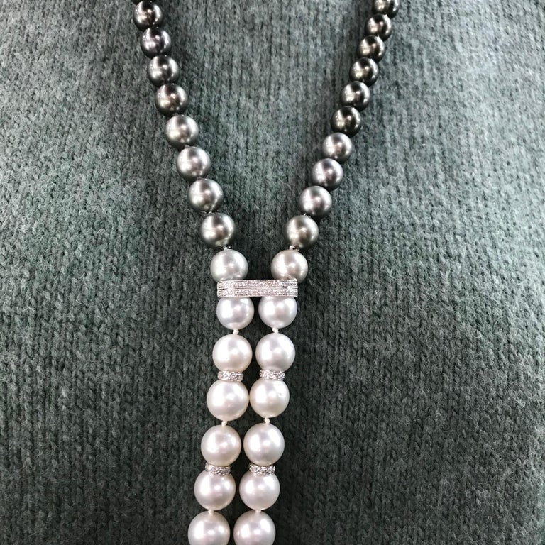 HARBOR D. Opera Ombre South Sea White and Tahitian Pearls Diamonds 3.70 Carat  For Sale 6