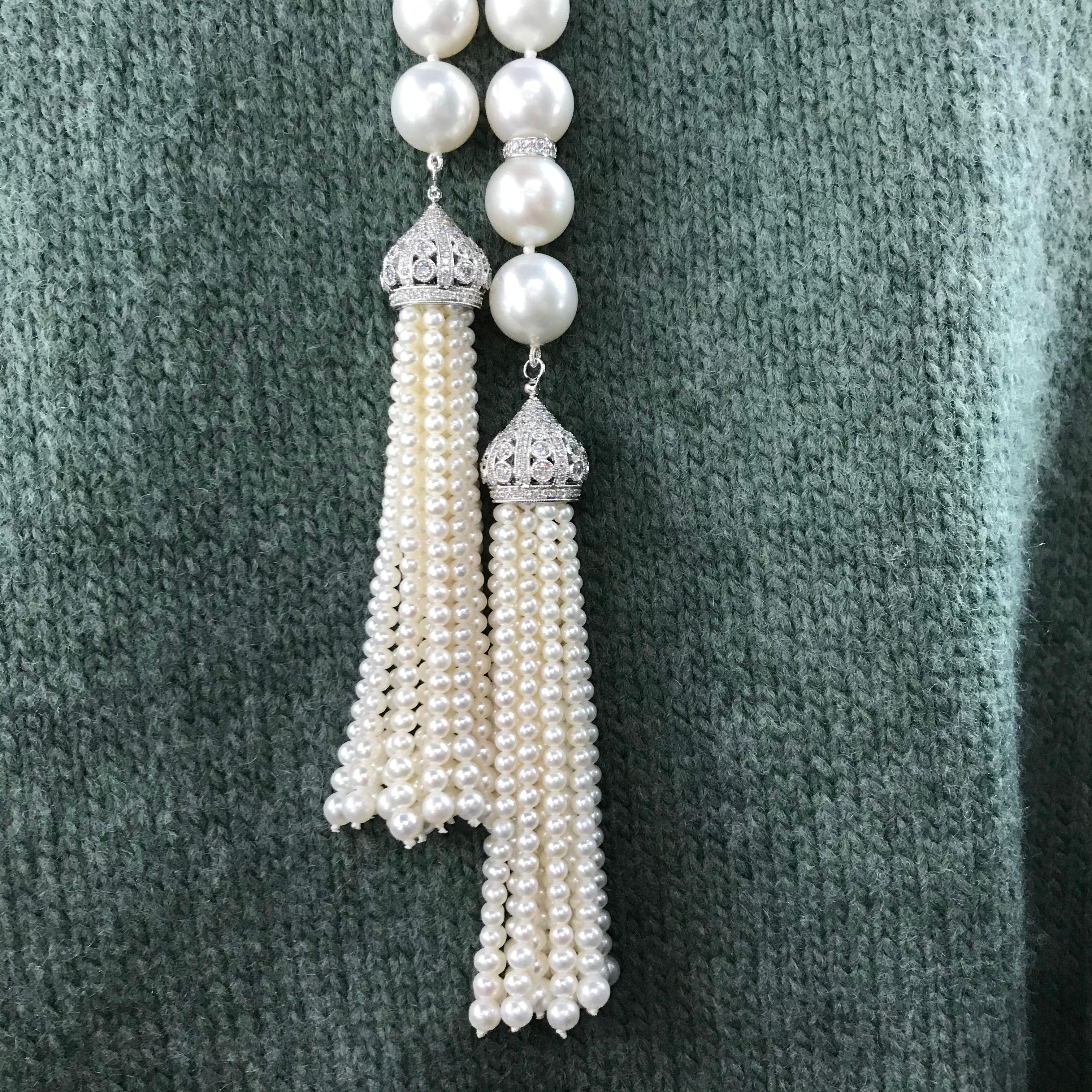 Opera Ombre South Sea White and Tahitian Pearls Diamonds 3.70 Carat  5