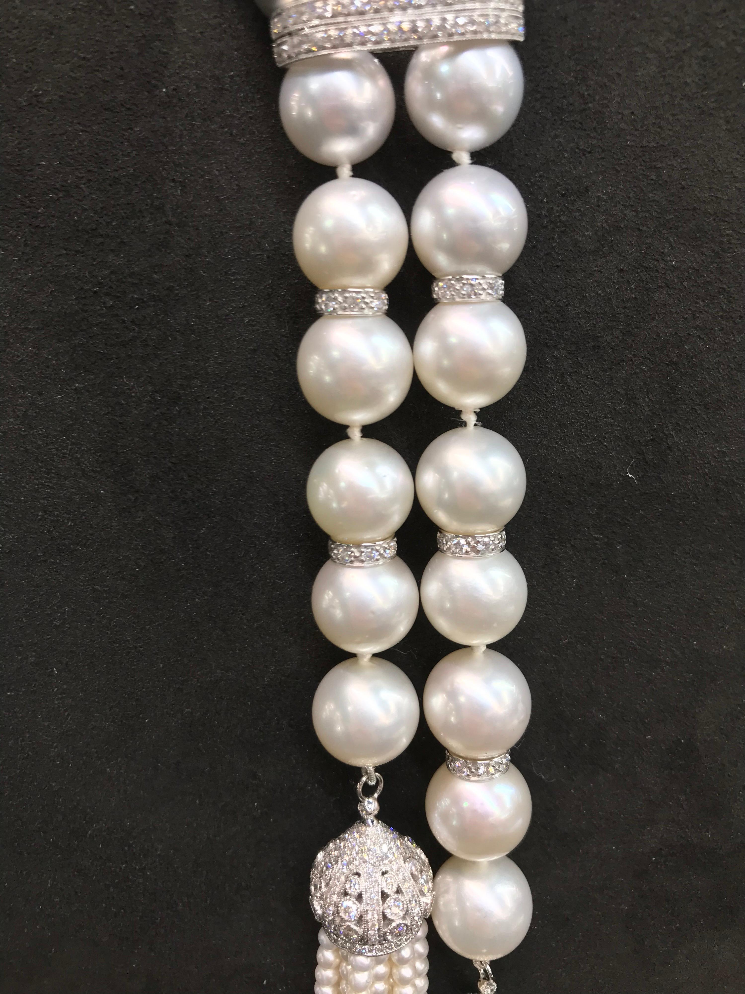 Women's Opera Ombre South Sea White and Tahitian Pearls Diamonds 3.70 Carat
