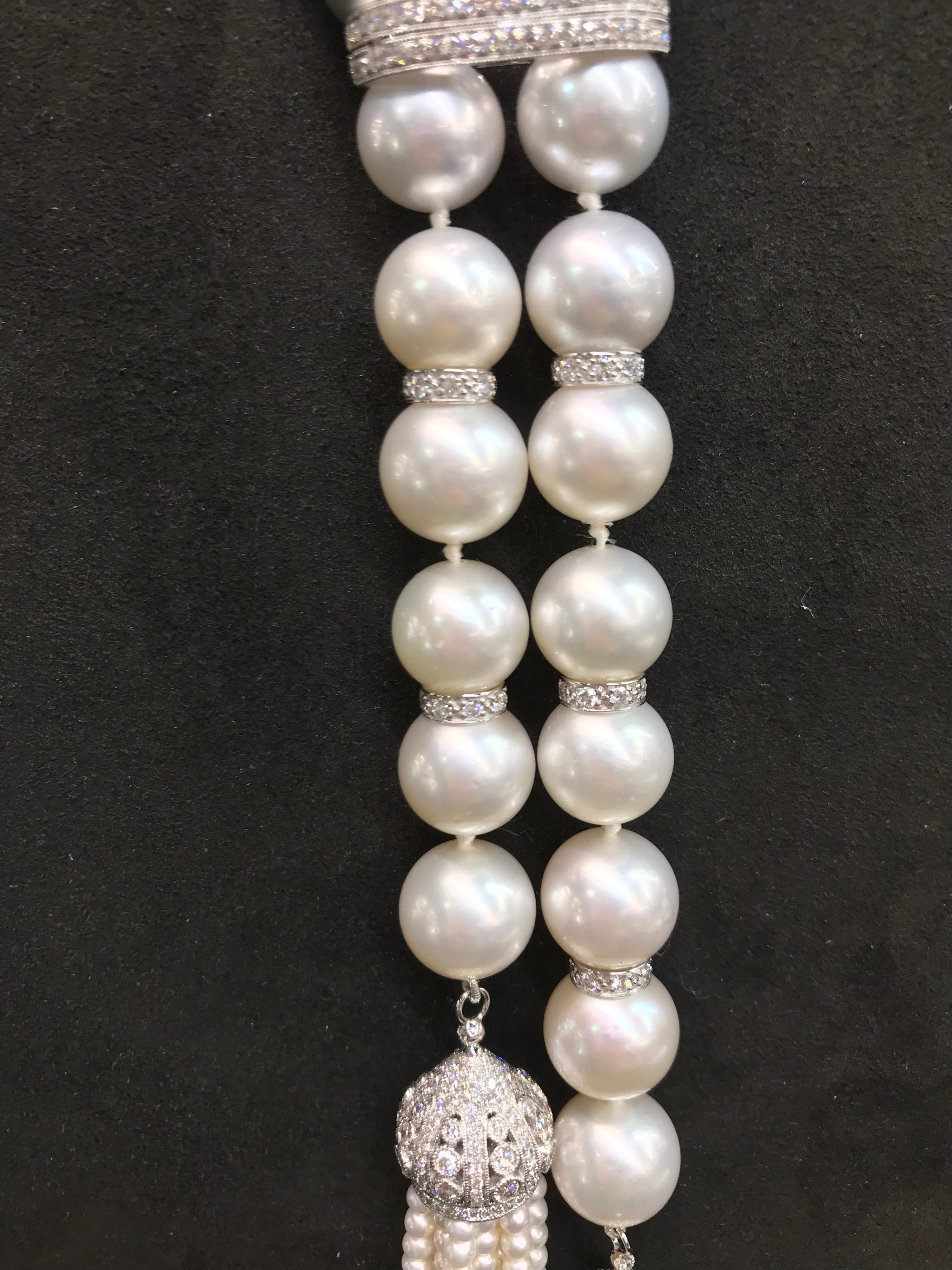 Women's Opera Ombre South Sea White and Tahitian Pearls Diamonds 3.70 Carat 