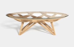 "Opera" Oval Oak and Tempered Glass Dining Table by Mario Bellini for Meritalia