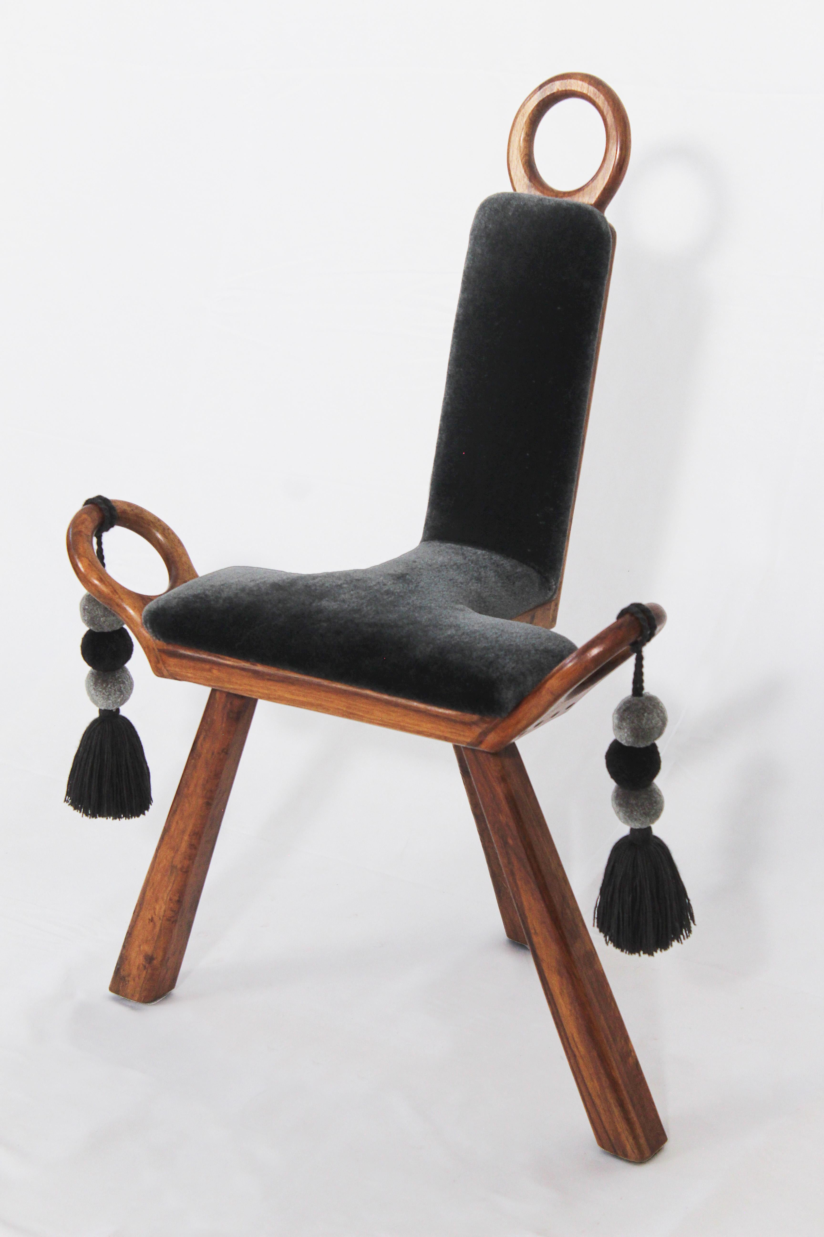 Folk Art OPERA: Pair of Contemporary Mexican Midwife Birthing Chairs in Mohair Velvet For Sale
