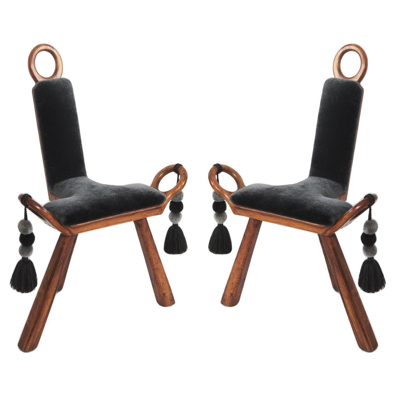 OPERA: Pair of Contemporary Mexican Midwife Birthing Chairs in Mohair Velvet For Sale