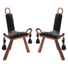 OPERA: Pair of Contemporary Mexican Midwife Birthing Chairs in Mohair Velvet