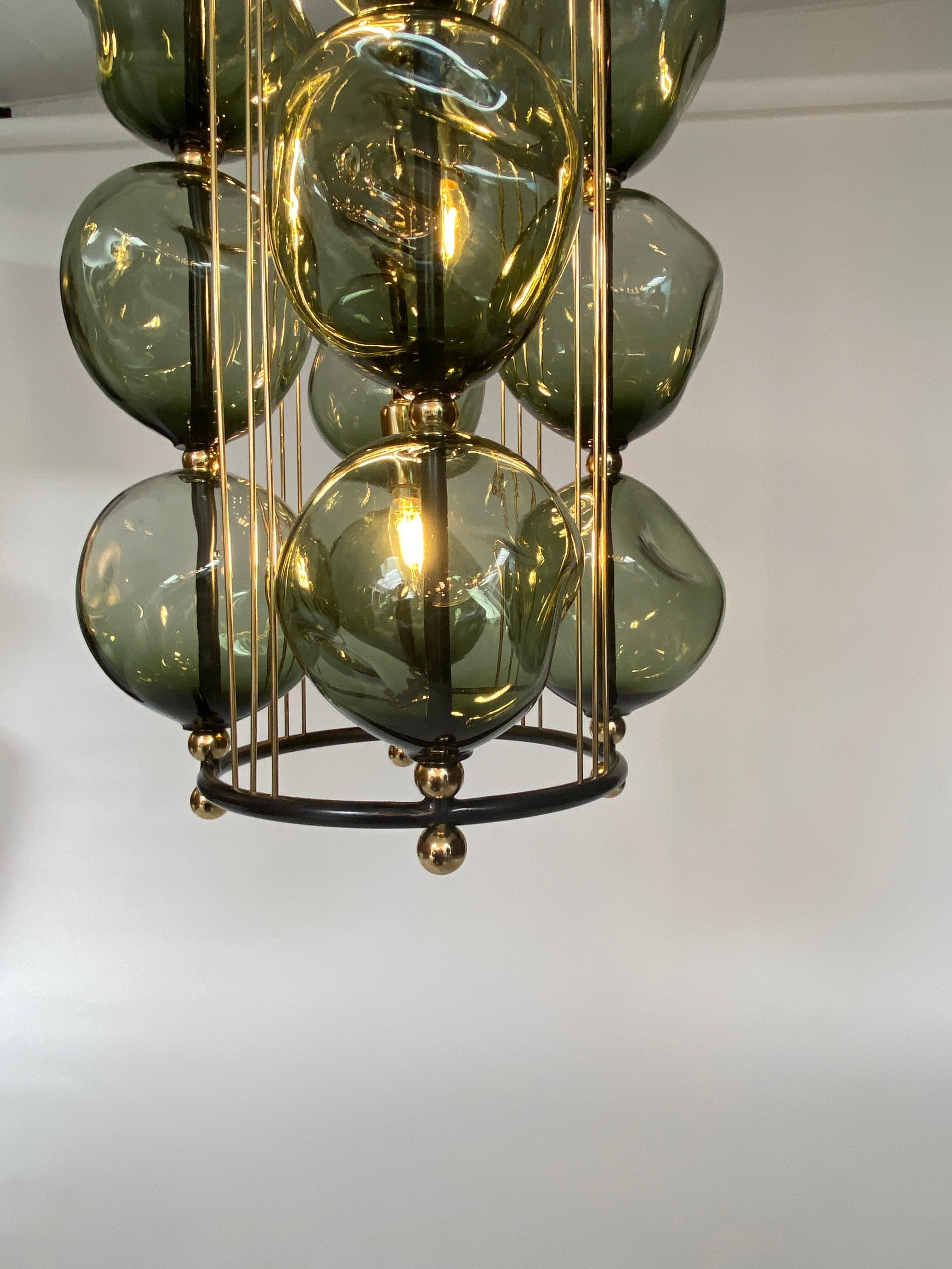 Modern Opera Prima Chandelier by Bourgeois Boheme Atelier 'Eel Green Glass' For Sale