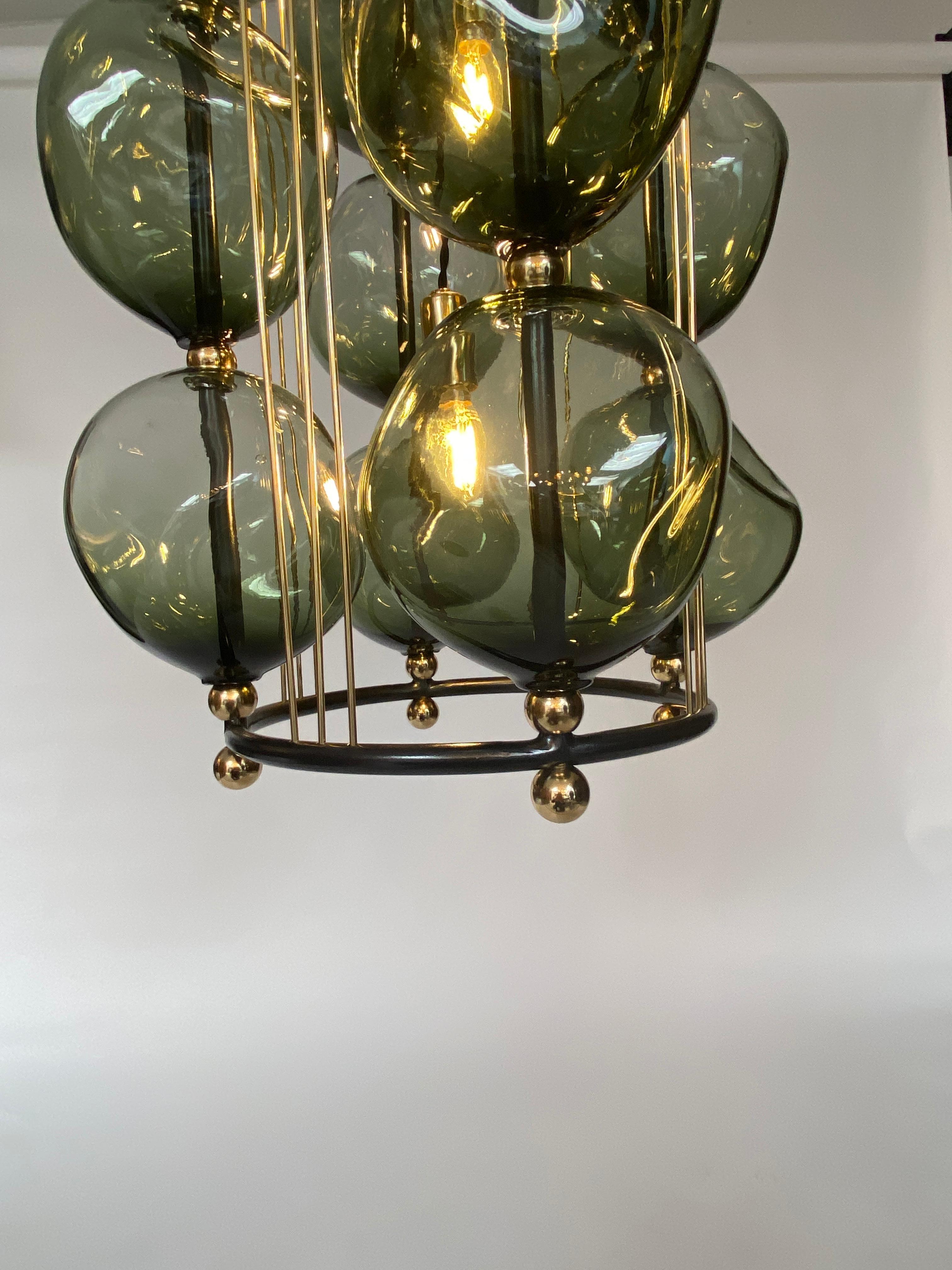 American Opera Prima Chandelier by Bourgeois Boheme Atelier 'Eel Green Glass' For Sale