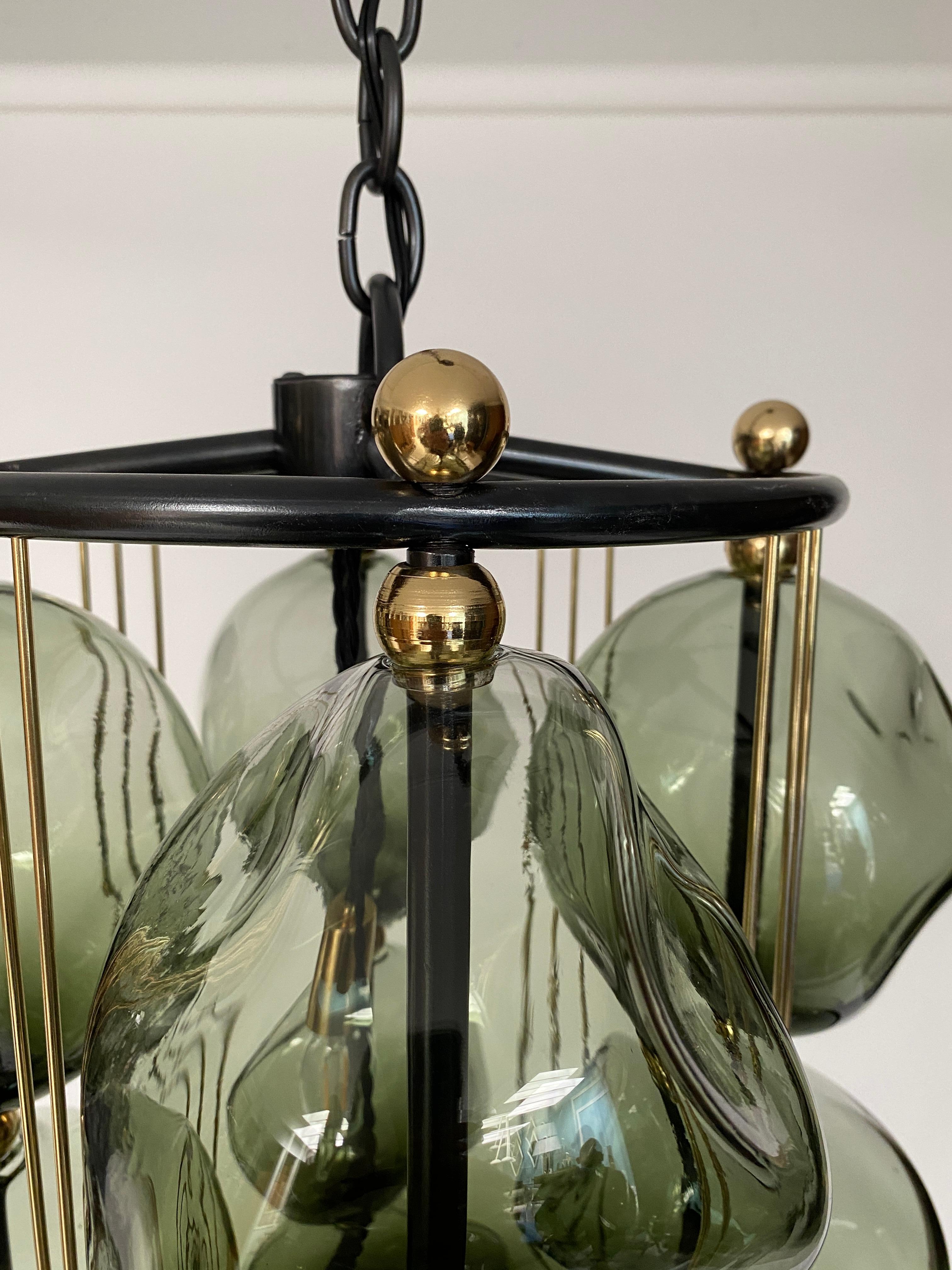 Opera Prima Chandelier by Bourgeois Boheme Atelier 'Eel Green Glass' In New Condition For Sale In Los Angeles, CA