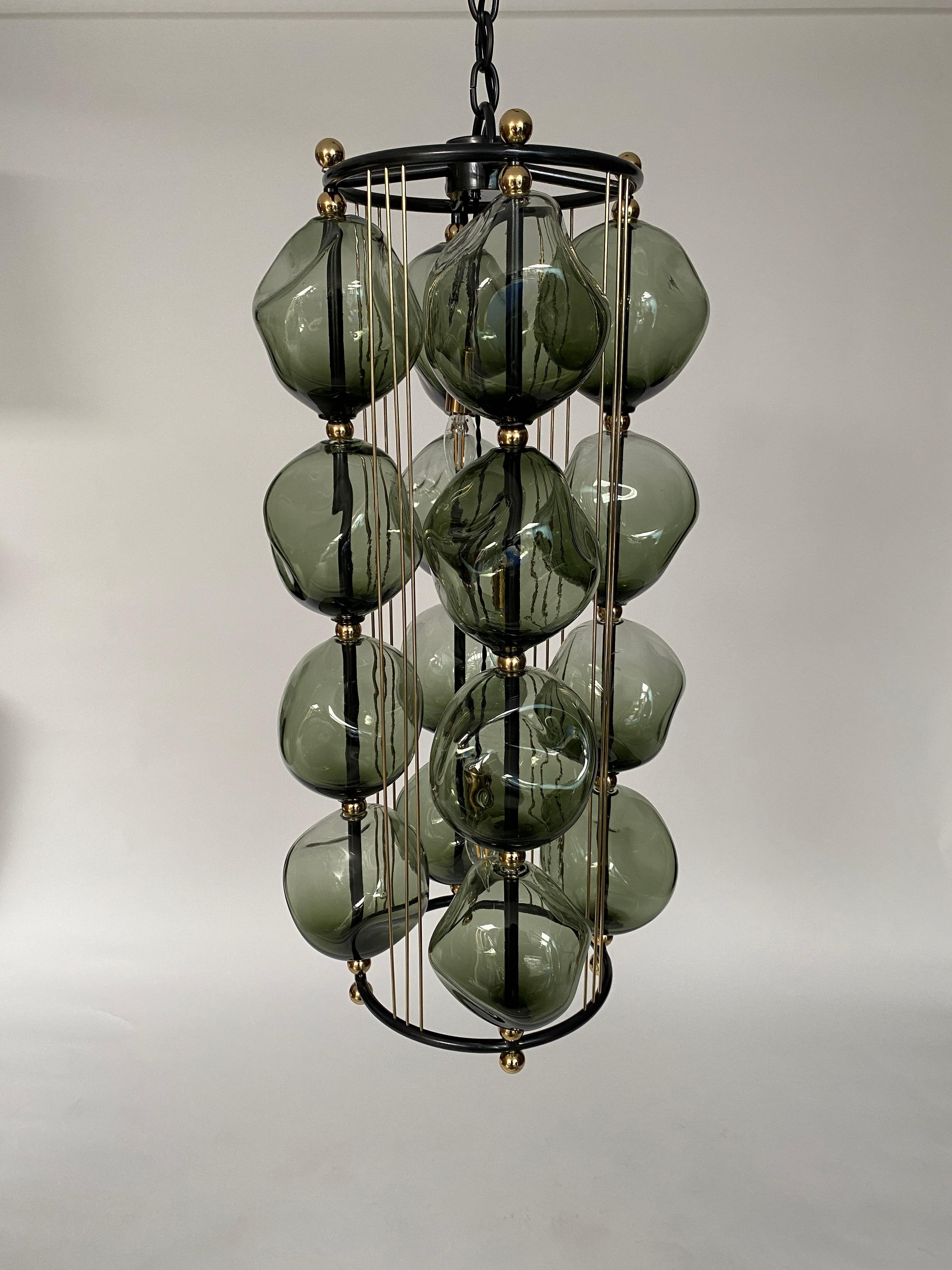 Art Glass Opera Prima Chandelier by Bourgeois Boheme Atelier 'Eel Green Glass' For Sale