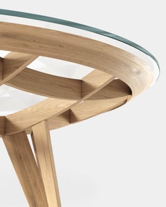 "Opera" Round Oak and Tempered Glass Dining Table by Mario Bellini for Meritalia