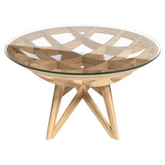 Table de salle à manger ronde « Opera » en chêne et verre trempé, créée par Mario Bellini pour Meritalia