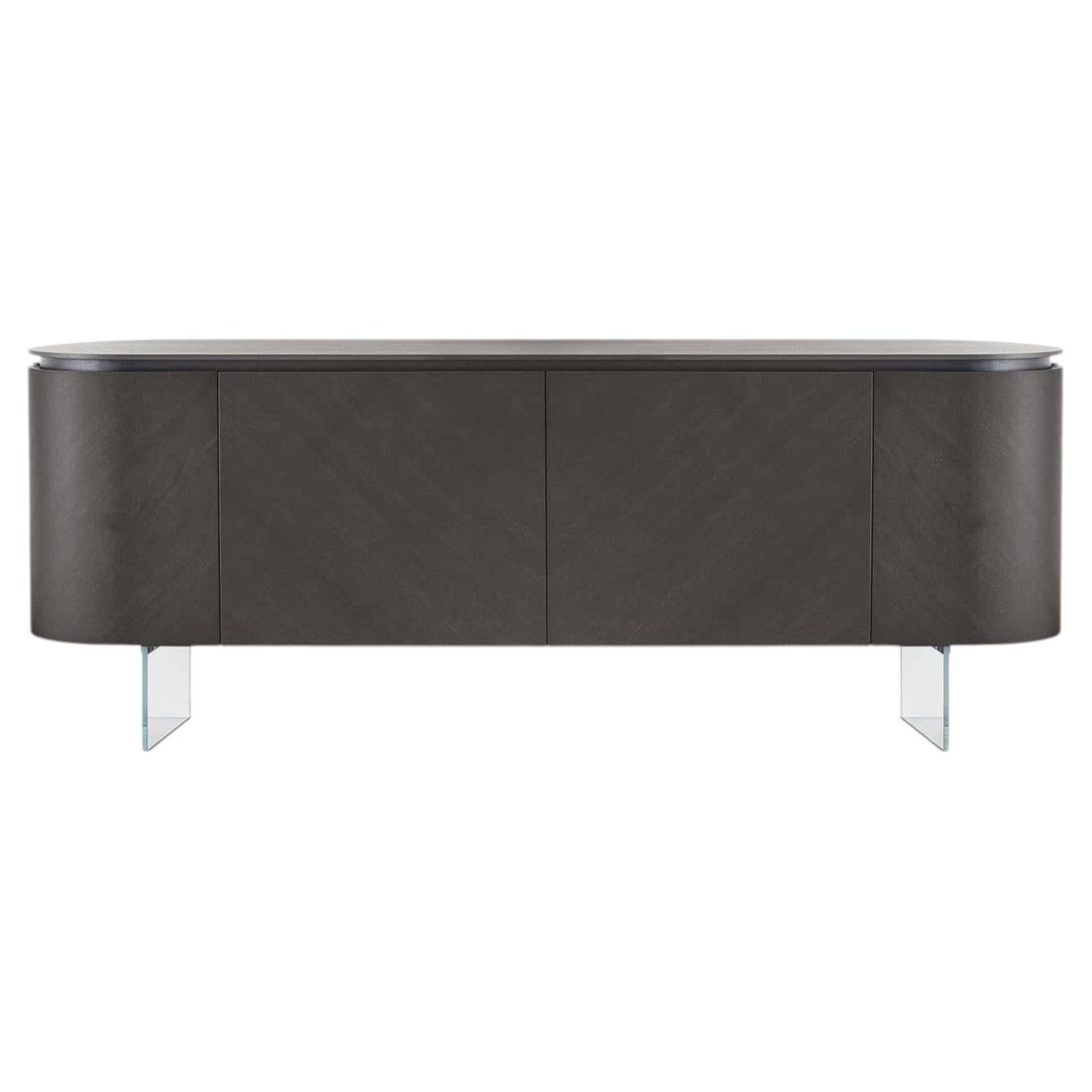 Credenza Opera in Noce Canaletto con base in vetro in vendita