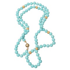 Opera Turquoise Necklace with 14 kt Balls and Clasp wonderful Quality 78 cm long