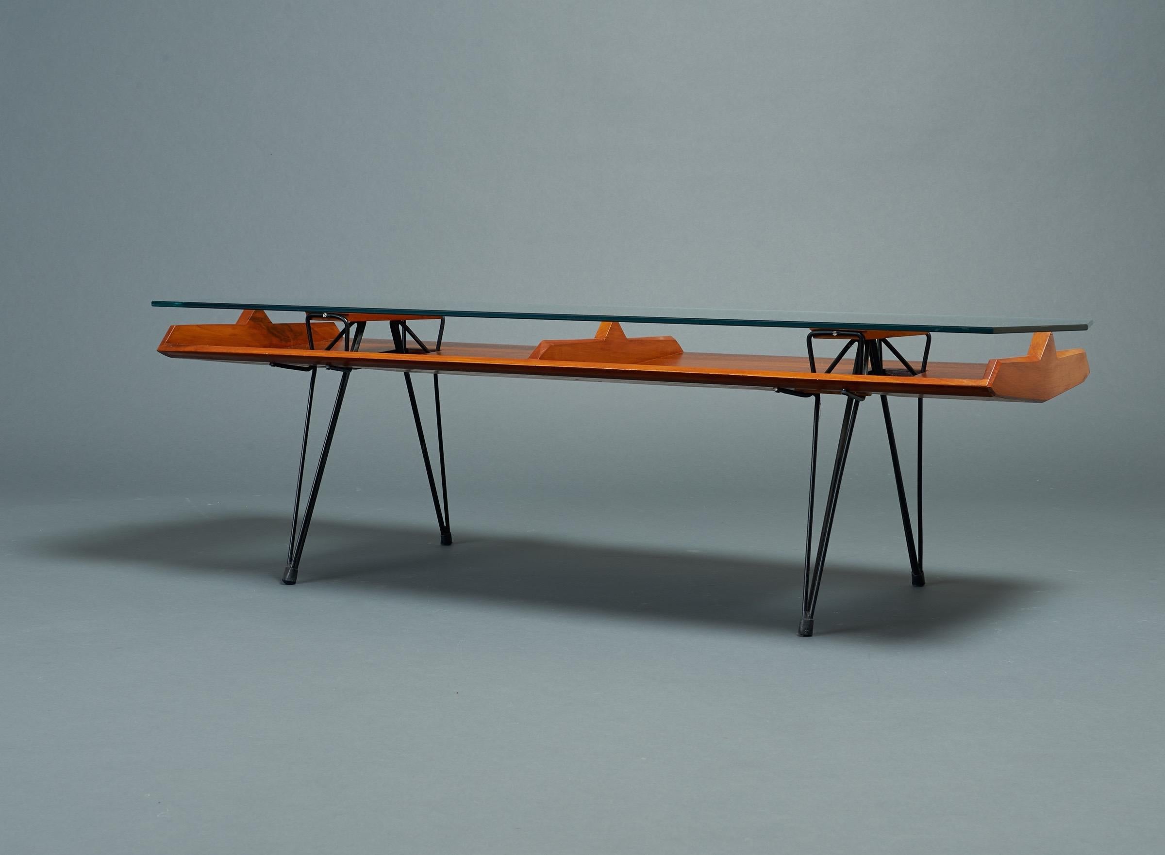 Opere e i Giorni Modernist Architectural Walnut & Glass Coffee Table, Italy 2010 In Excellent Condition For Sale In New York, NY