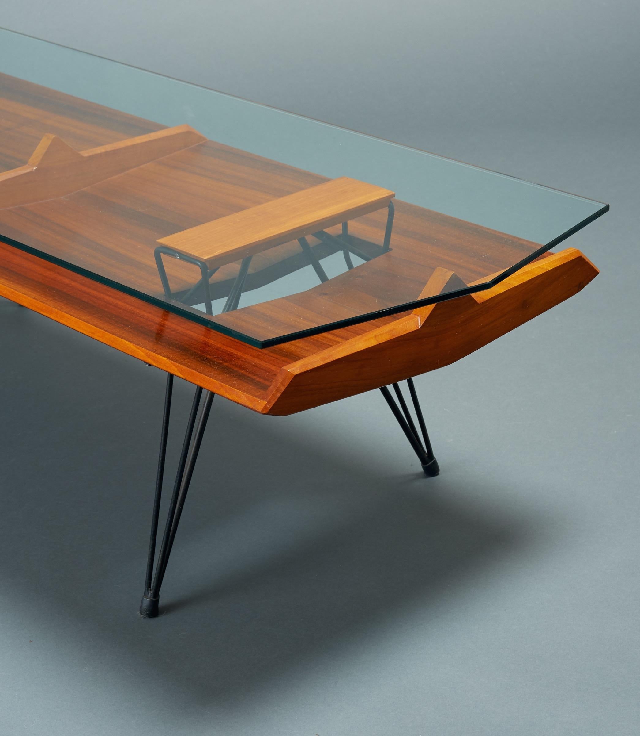 Opere e i Giorni Modernist Architectural Walnut & Glass Coffee Table, Italy 2010 For Sale 2