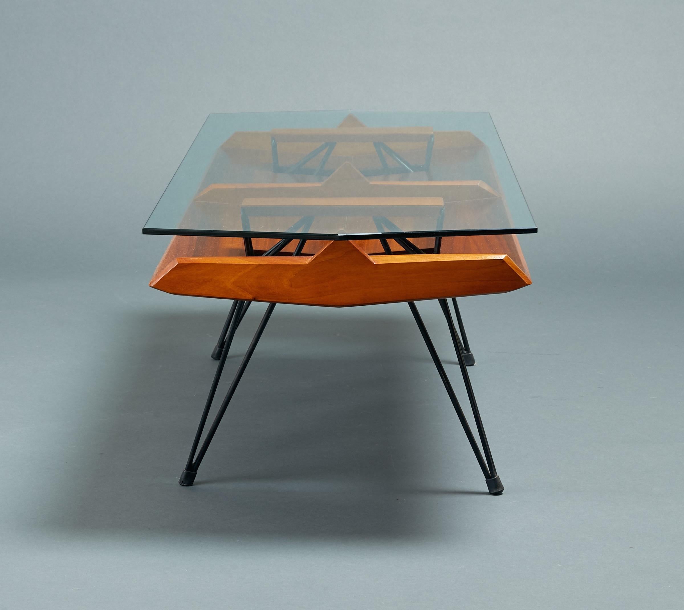 Contemporary Opere e i Giorni Modernist Architectural Walnut & Glass Coffee Table, Italy 2010 For Sale